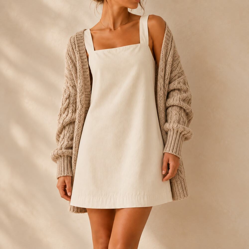 Elodie Cream 100% Cotton Open Back Mini Shift Dress Small